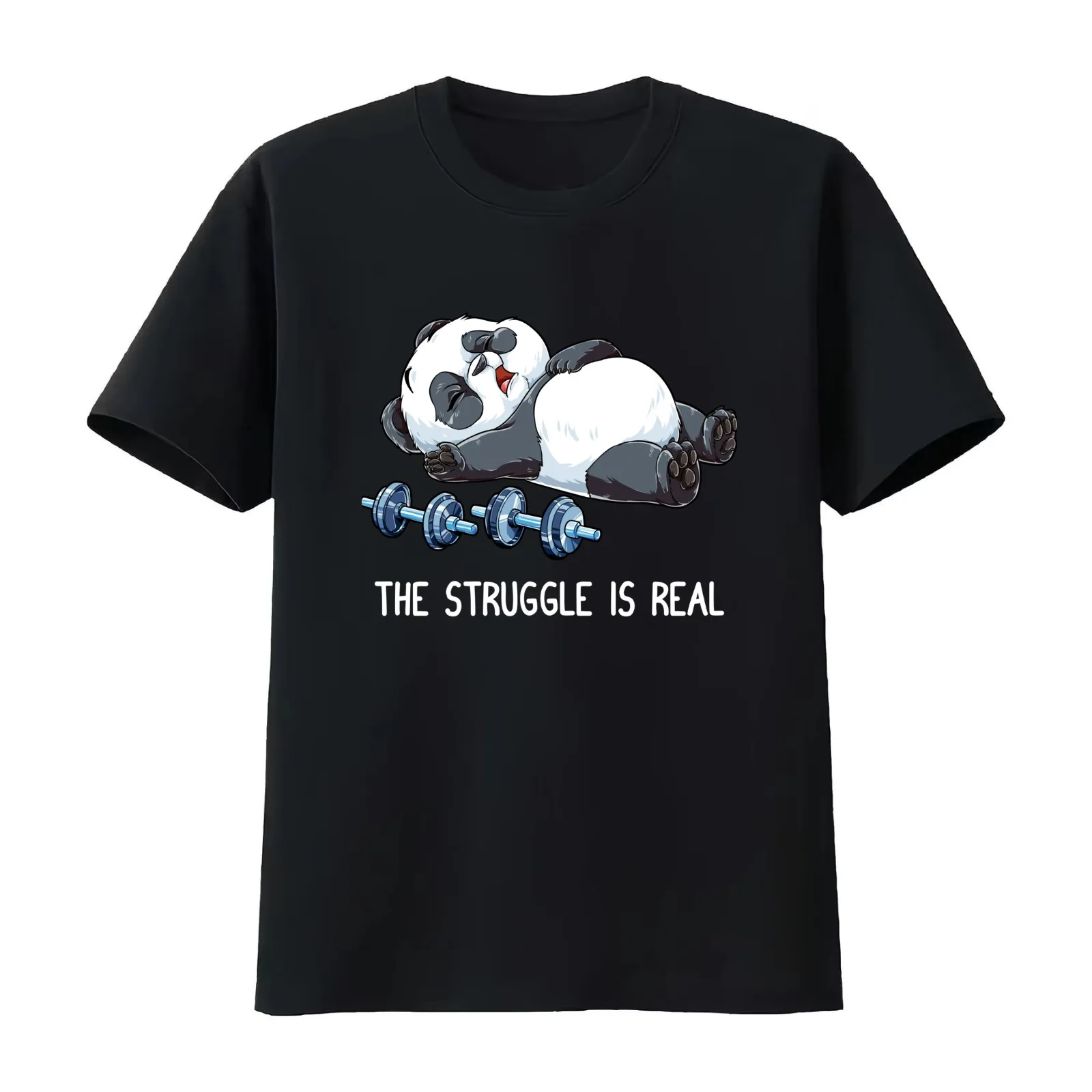 Panda The Struggle is Real Shirt for Men Women Girls Boys Kids Gym Workout Lover Gift T-Shirt Summer Casual Cotton Tee