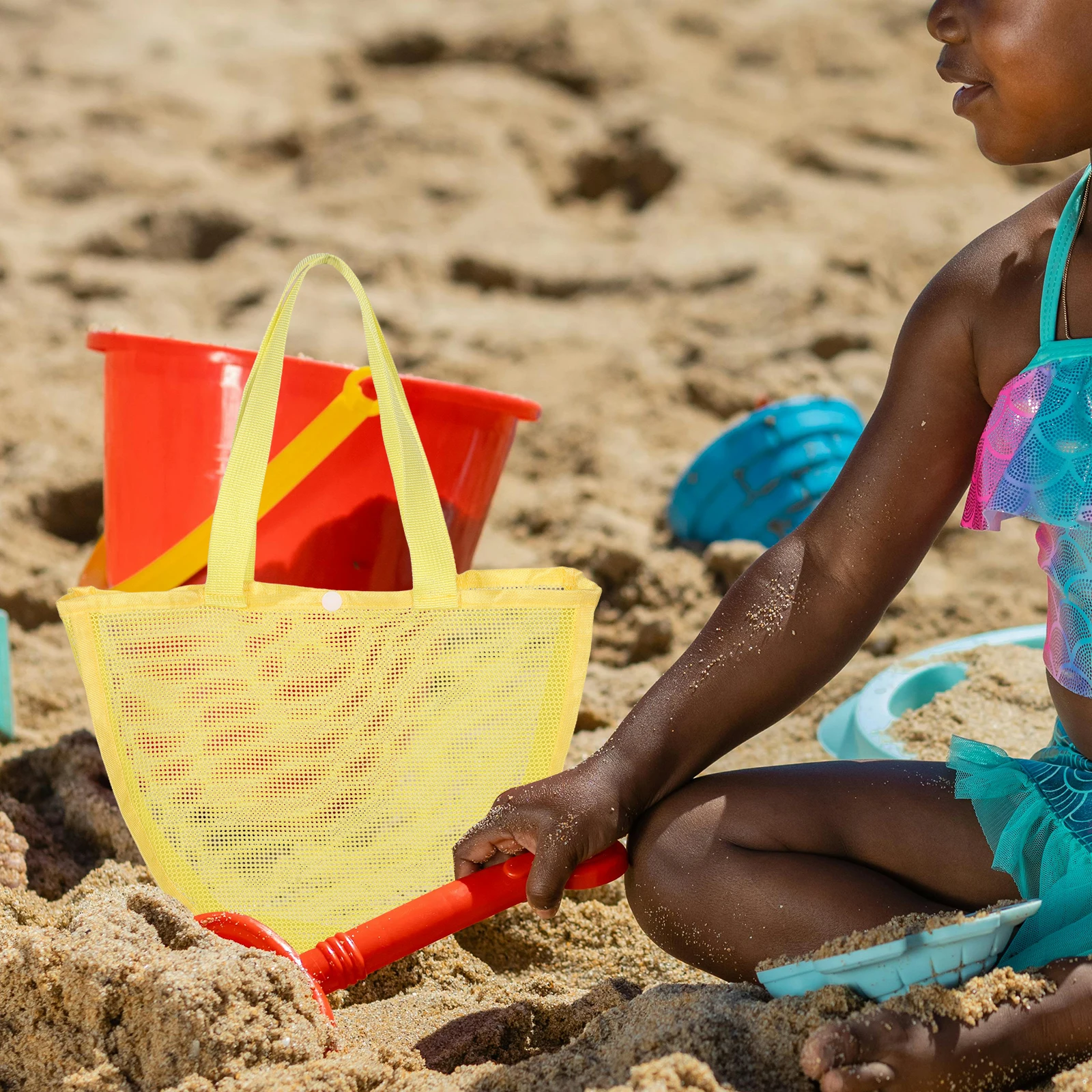 

4Pcs Lightweight Kids Mesh Beach Bags for Outdoor Play Sand and Water Drain Tote for Travel Pool Park Fun Activities