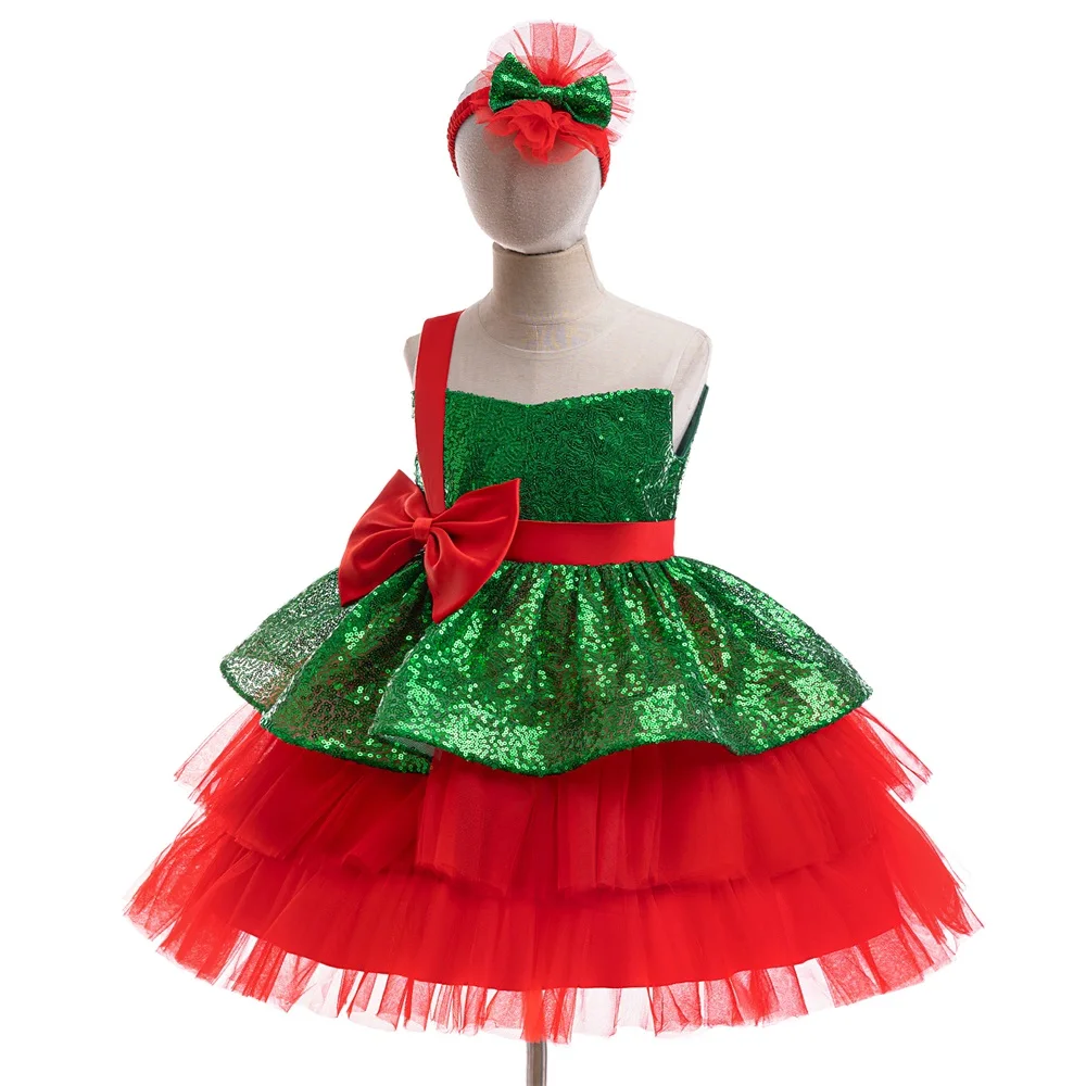 Young Girls Christmas Carnival Pageant Dress Party Dresses Kids Sequin Bow Halloween Gown Princess Clothes Girl Fashion Costumes