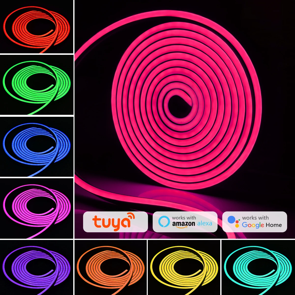 

Светодиодная RGB-лента Tuya, умная лампа с черным силикагелевым покрытием, с Wi-Fi, 12 В, водонепроницаемая подсветка для телевизора, кабинета, Alexa Google
