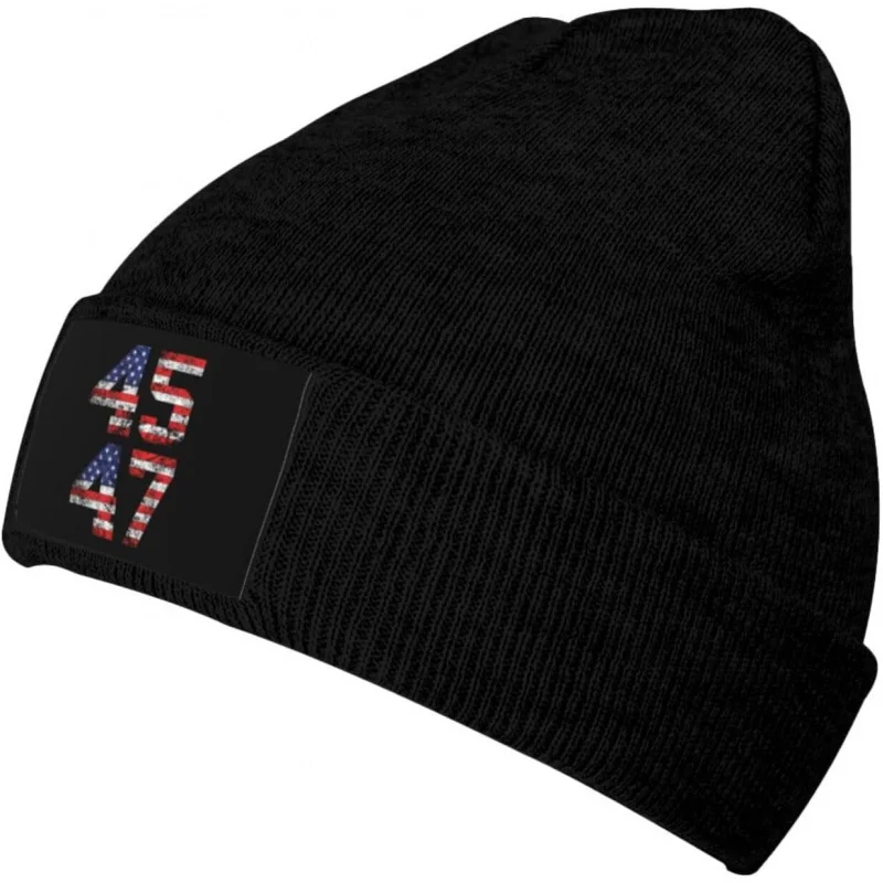 Pro Trump 45 47 President 2024 47th Beanie Hat Women Warm Hats Men Knit Slouchy Skull Cap Knitted Hat Black