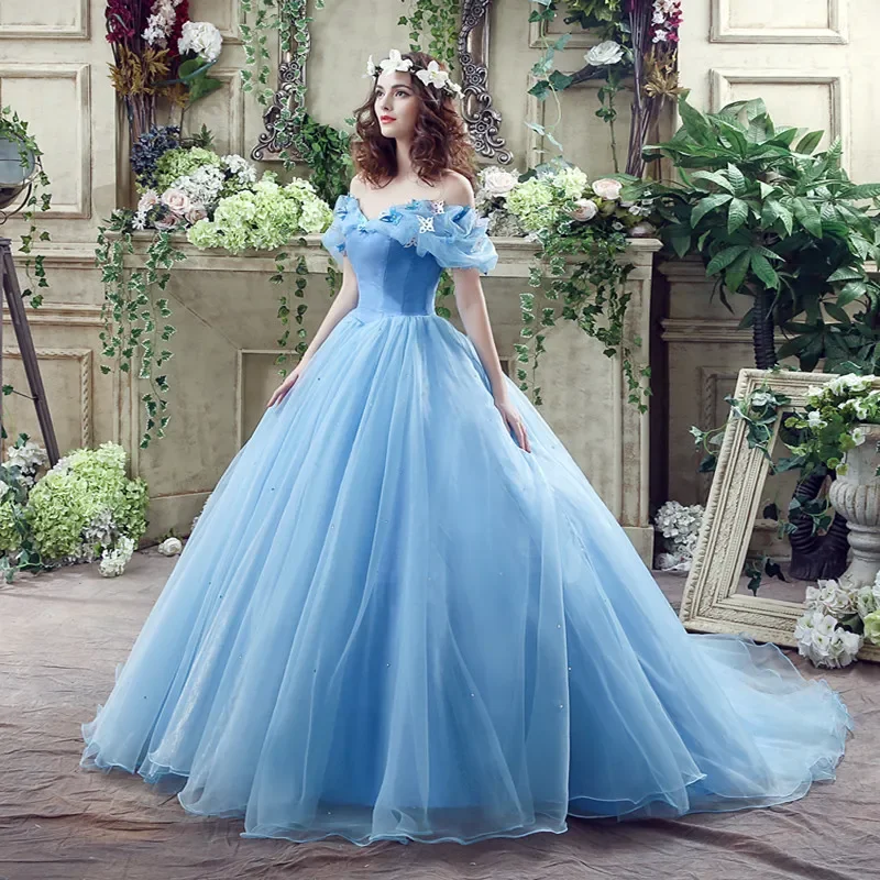 Sky Blue Cinderella Ball Gowns Quinceanera Dresses With Organza Ruffles Beading Sweet 15 Dress Prom Party Gown Stock 2-16