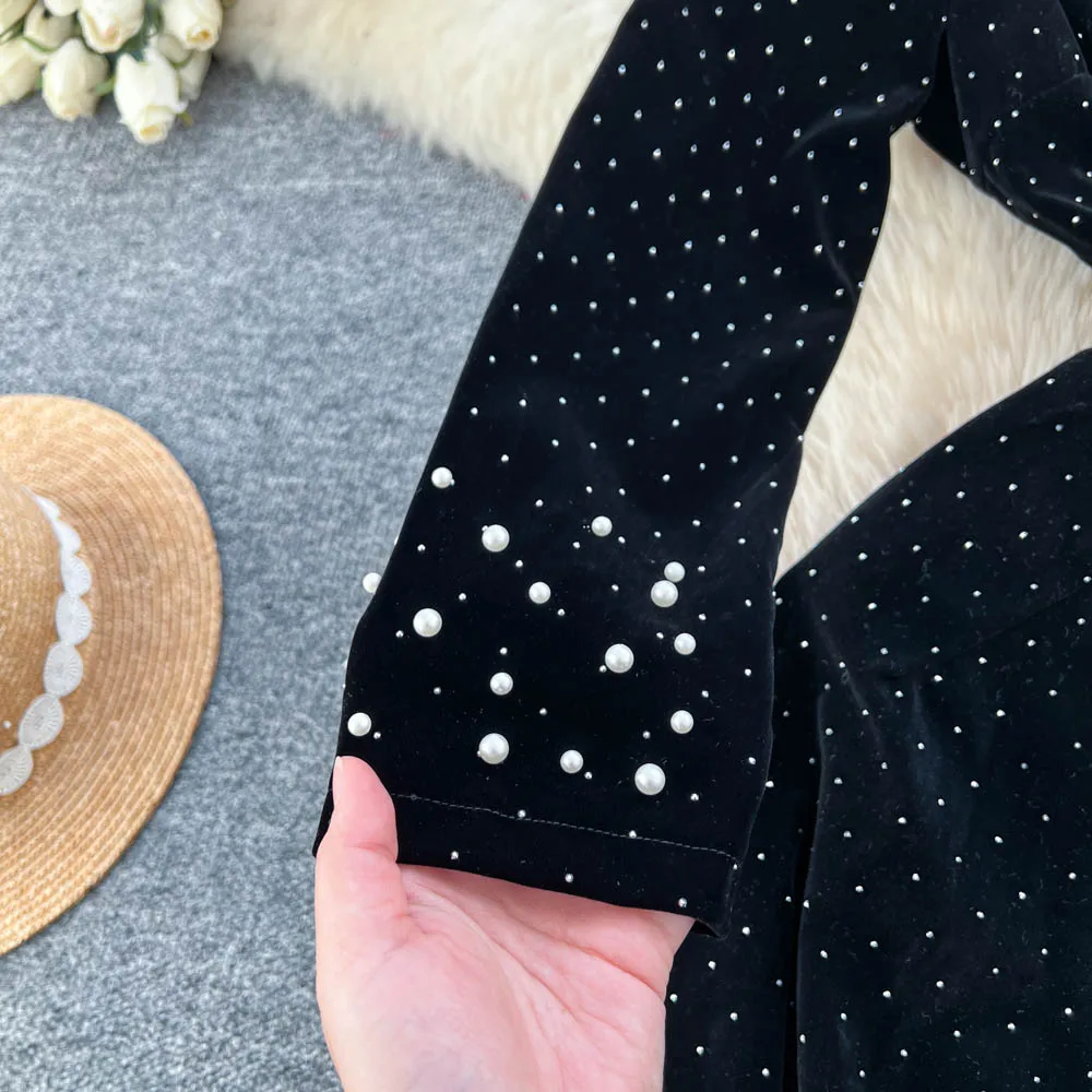 Chique elegante velours vintage chique slanke jurken met lange mouwen Koreaanse mode High Street dameskleding