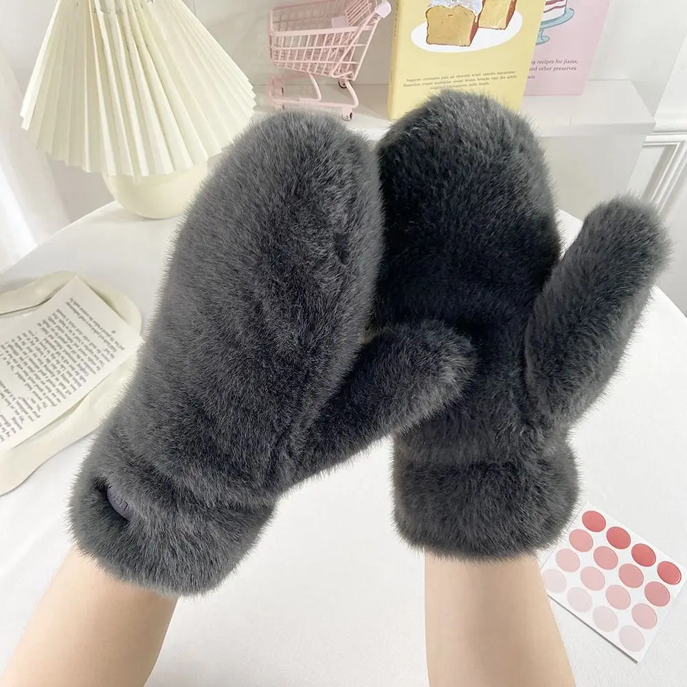New Warm Winter Plush Gloves Fluffy Simple Solid Color Gloves Thickened Velvet Windproof Gloves Women