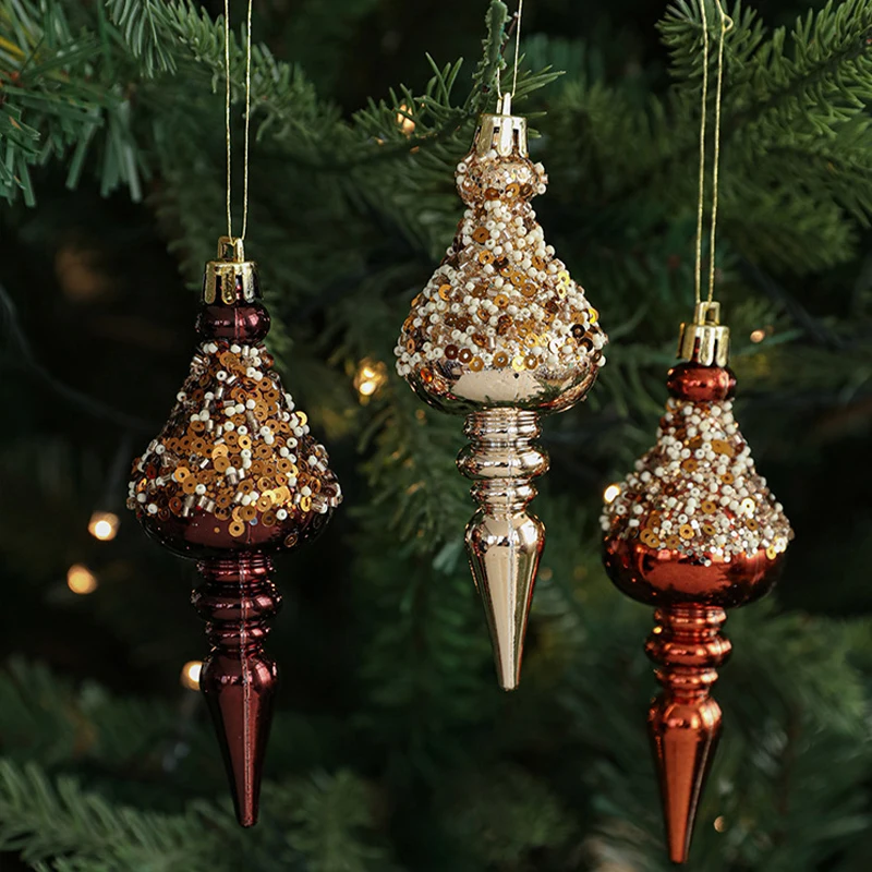 

Creative Gorgeous Glitter High-End Christmas Ornaments Sparkling Champagne Brown Screw Christmas Tree Decor Hanging Accessories