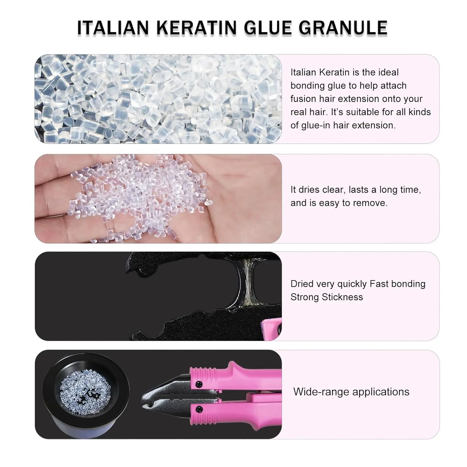 100g Transparent Withe Clear Italian Fusion Keratin Glue Pellets Granules Beads for Making Wig Nail/I Tip Hair Extensions