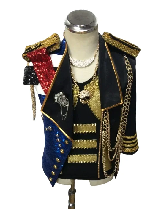 

Customized Men's Chain Vest Sequins Tassel Royal Jacket Nightclub Male Singer DJ Stars Performance Costumes Party Stage Wear