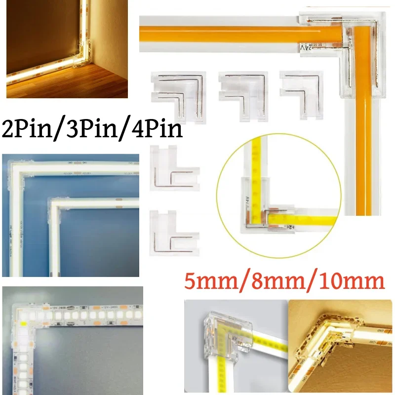 2/3/4pin 5/8/10mm Right Angle Corner Connectors LED Strip COB Connector Seamless CCT RGB LED Strip COB Lights 90 Degree L Shape