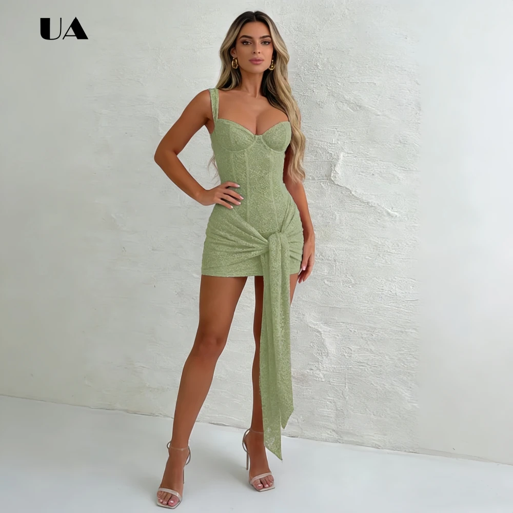 

Сексуальное кружевное мини-платье-футляр с V-образным вырезом и драпировкой, короткое платье с эффектом утяжки талии и корсетными вставками для женщин, модное платье без рукавов