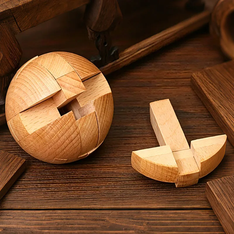 Classic Wooden Puzzle Ball Magic Brain Teasers Assembly Interlocking Toys IQ Logic Mind Challenge Games for Adults & Kids view 2
