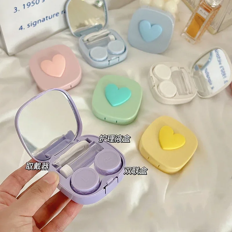 Heart Contact Lens Case with Mirror Mini Lovely Eyes Care Contact Lens Container Box Travel Kits Eyewear Accessories Organizer