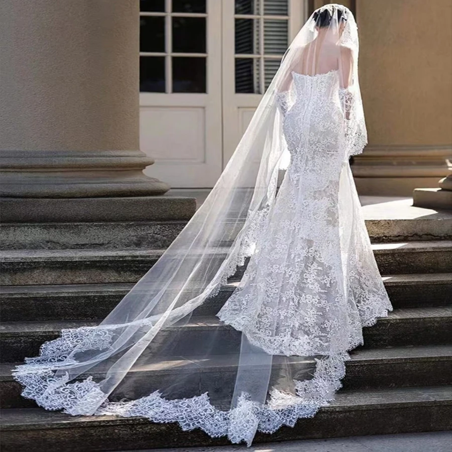 新入荷-アイボリー-3メートル-花嫁-ウェディングベール-レース縁-ウェディングアクセサリー-ウェディングドレス-レース-ブライダルベール