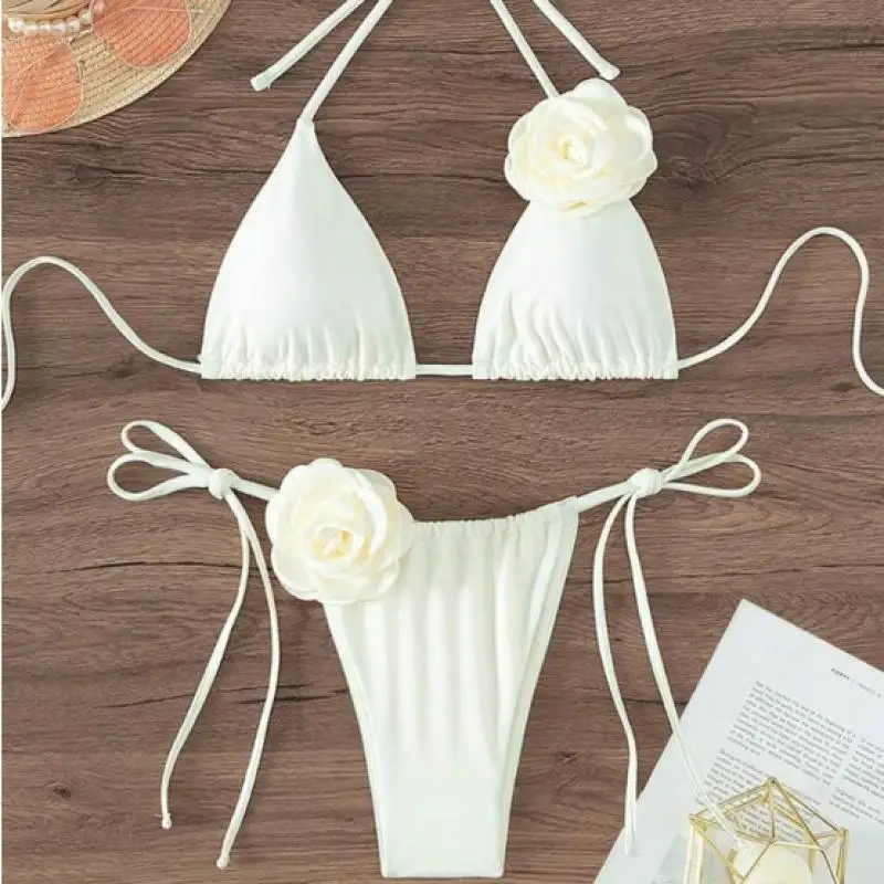 

Новые женские купальники-бандо с цветочным принтом, стринги, сексуальное бикини, женские купальники на шнуровке с разрезом, модный купальный костюм для плавания, спа, отдыха