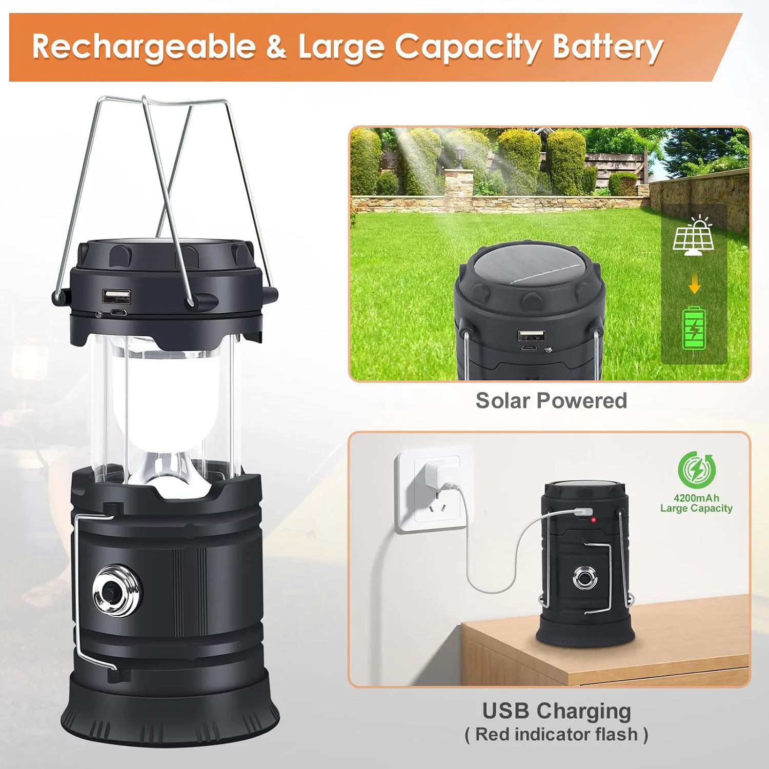 

Multifunctional Portable Camping Horse Light USB Solar Charging, Waterproof and Strong Light Outdoor Tent Lighting