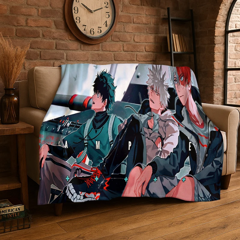Cartoon My Hero Academia Deku Bakugou Anime Flannel Blanket Soft Warm Throw Blanket for Bedroom Living Room Bed Travel Picnic