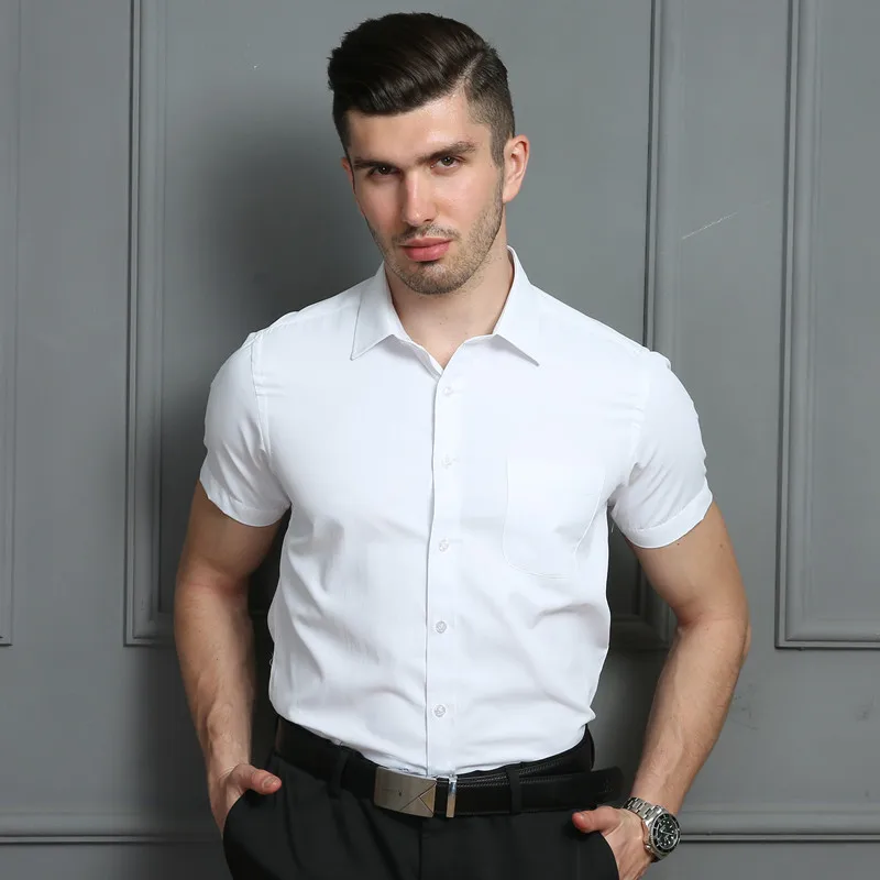 2025 Strech Summer Soft Easy Care Iron-Free Social Shirts Men's Casual Dress Short Sleeved Regular Fit Men Social Clothes