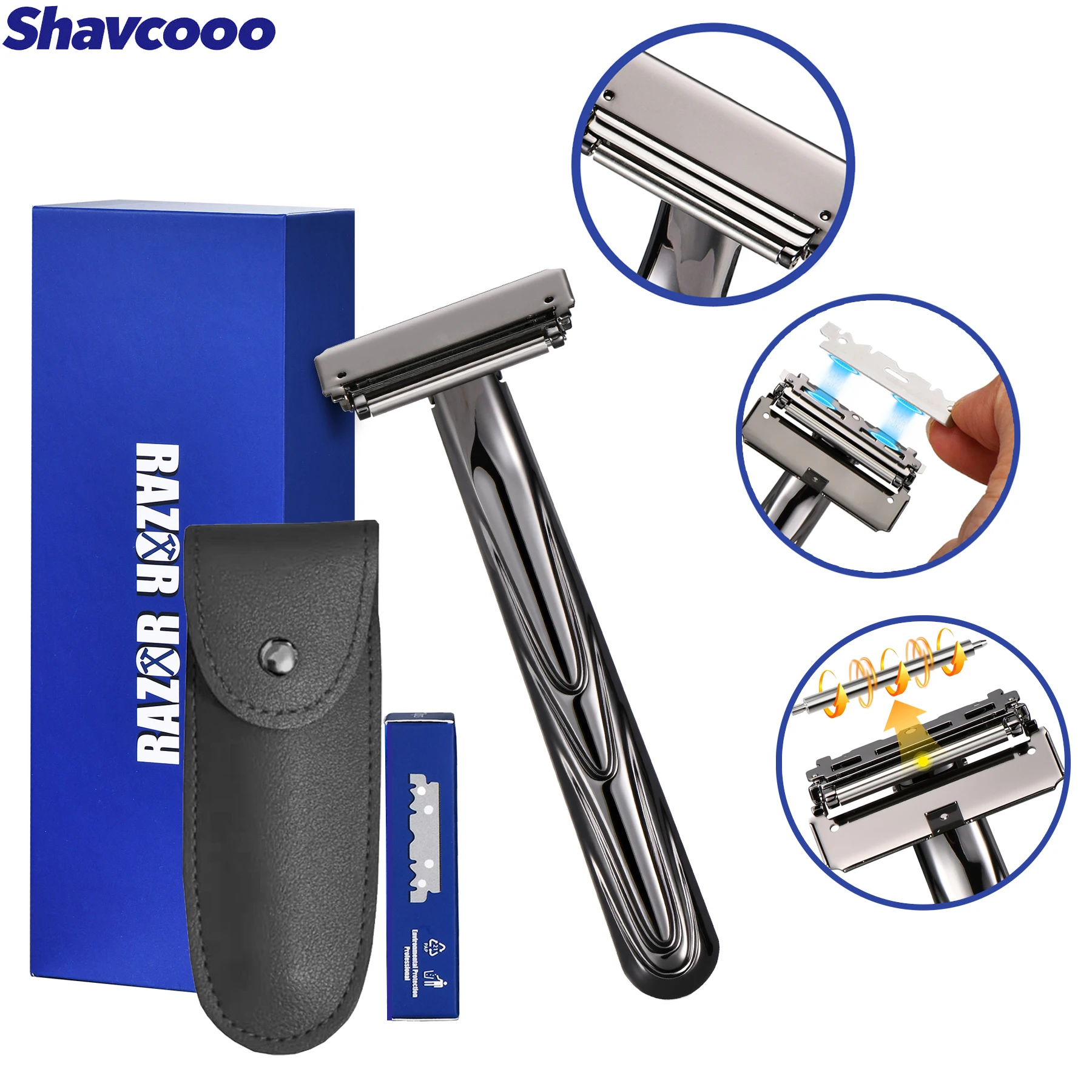 Shavcooo GP500 Glide 5.0 Pro Super Eco-Friendly Stainless Safety Razor Body Hair Shave Shaver for Men Women Gift with Travel Bag