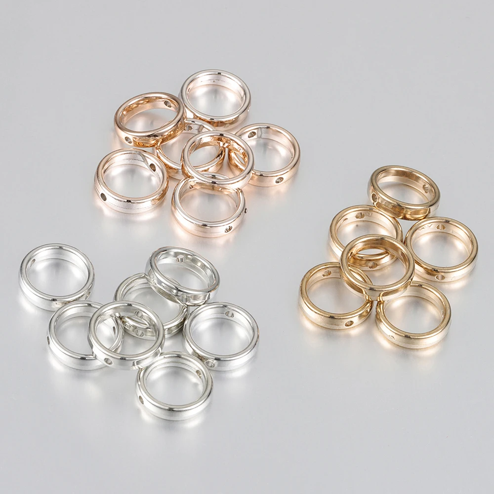 CCB Round Circle Frame Spacer Beads, Colar DIY, Pulseira, Brincos Conectores, Acessórios Jóias, 2 Buracos, 15mm, 50Pcs