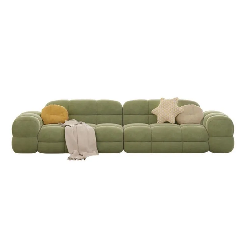 Cream, small apartment, marshmallow, double, fabric sofa