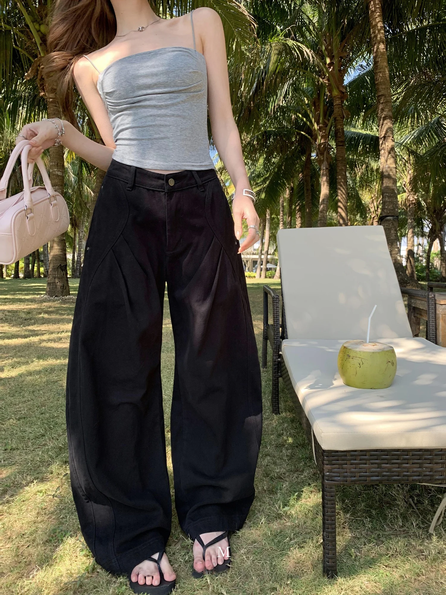 

Свободные женские джинсовые рабочие брюки с низкой талией, широкими штанинами, асимметричным дизайном, хлопковые повседневные брюки, весенняя мода для женщин