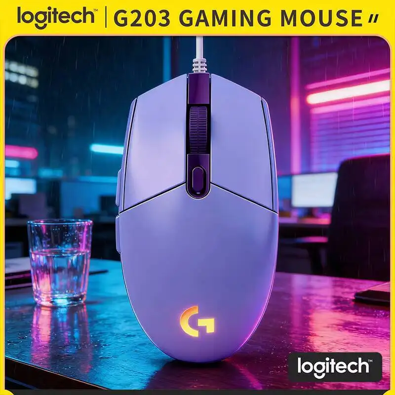 

Игровая мышь Logitech G203, проводная, оптический датчик 8000 DPI, RGB-подсветка, 6 программируемых кнопок, накладки из ПТФЭ