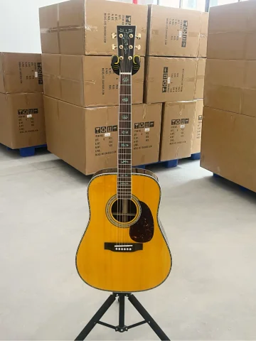 Vintage Style D41 All Solid Wood Acoustic Guitar Spruce Rosewood Body Mahogany Neck Abalone Shell Glossy Finish Guitar Custom