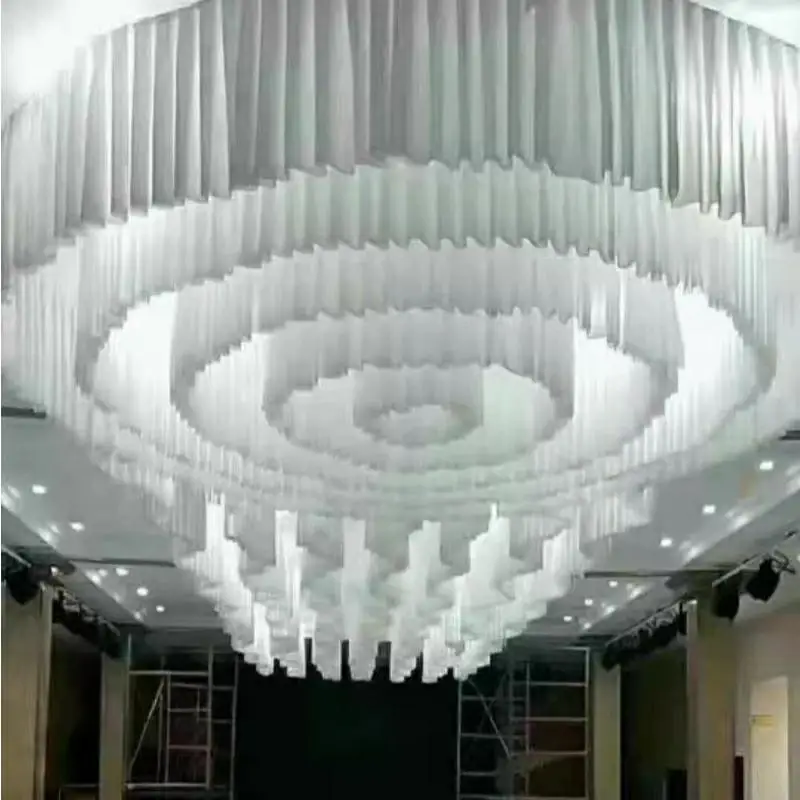 

Romantic Gauze Fabric Lace Wedding Ceiling Drapes, Birthday Party Stage Decoration Frame Shelf Crystal Arch Circle Hanging Rack