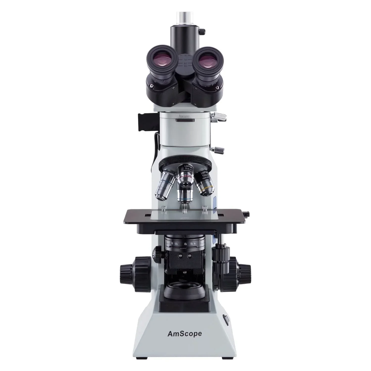 AmScope ME580 Serie Kompaktes Trinokulares Metallurgisches Aufrechtes Kompoundmikroskop mit Doppelbeleuchtung und Polarisation