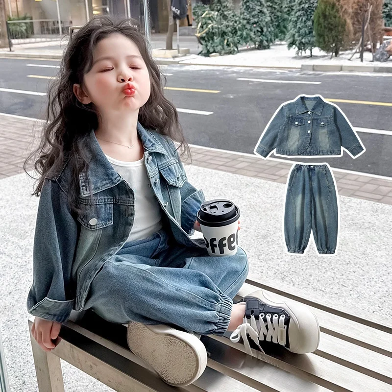 

Baby Girls Clothes Set Size 2-9Y Kid Denim Coat Top&Jeans Bottom Suit Child 2 Pice Of Clothing Sets Toddle Girl Casual Denim Set