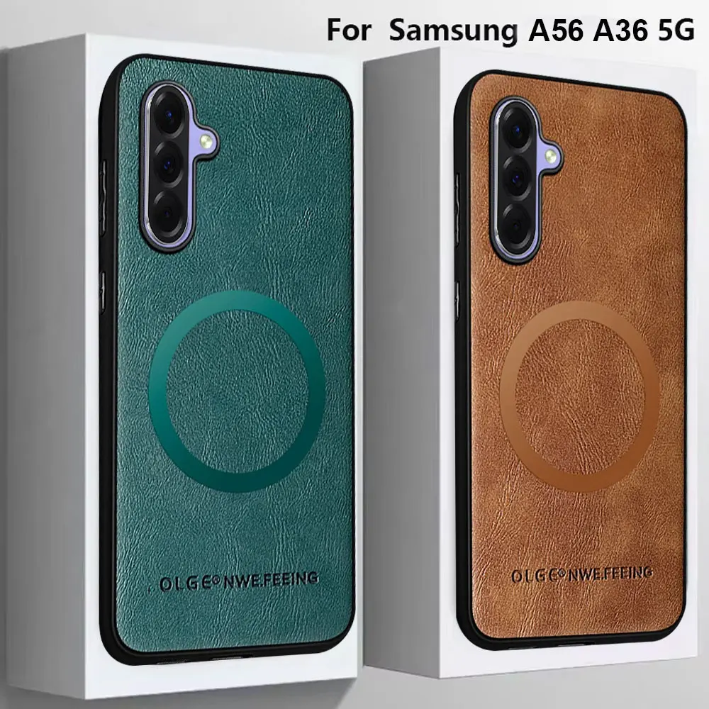 Funda de cuero para teléfono Magsafe para Samsung A56 A36 A26 A16 A55 A35 A25 A15 A54 A34 A24 A14 A53 A33 A05 A06 funda magnética para teléfono