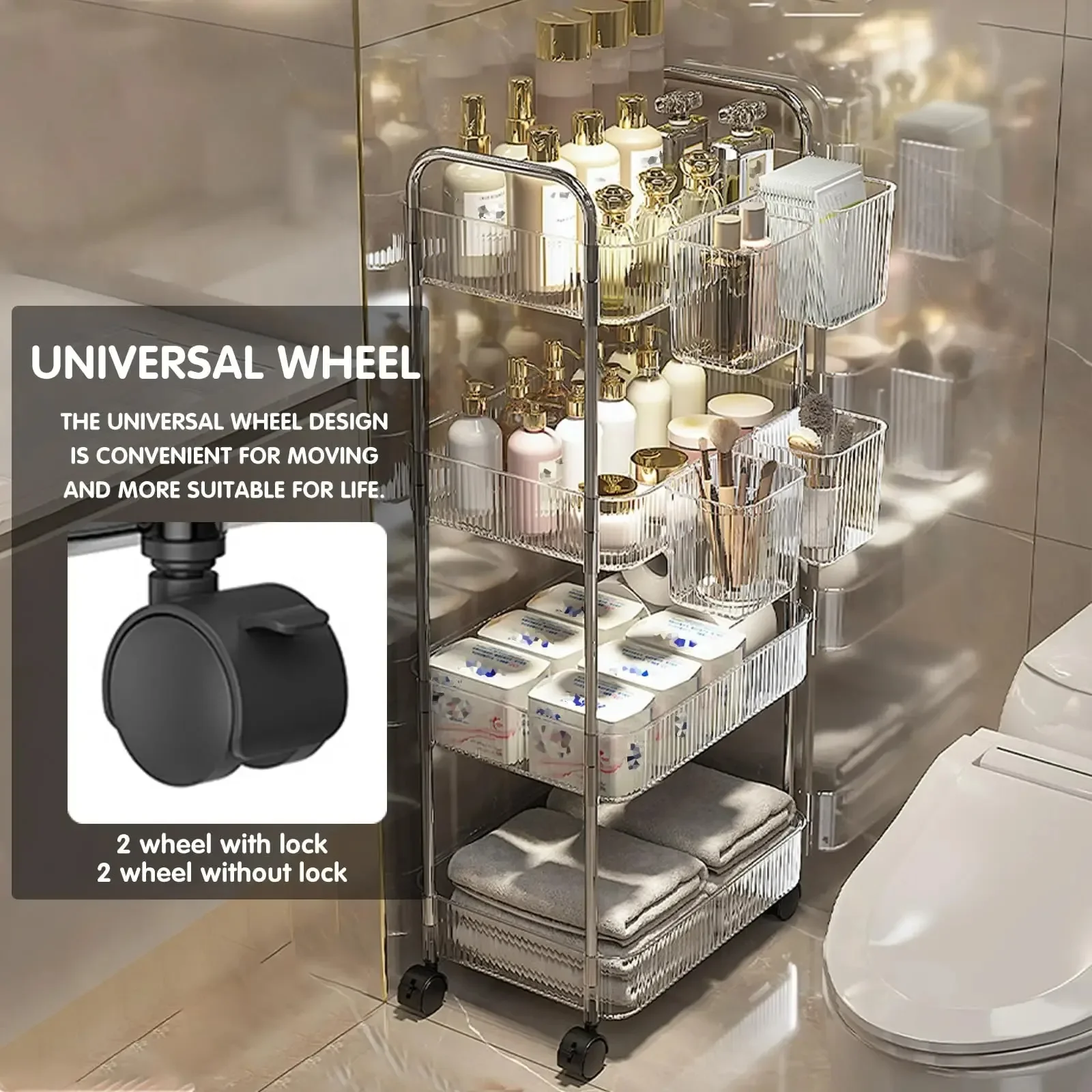 

Household Kitchen Trolley Transparent Storage Rack Simple Mobile Cart Bathroom Floor estantes organizadores shelves organizers