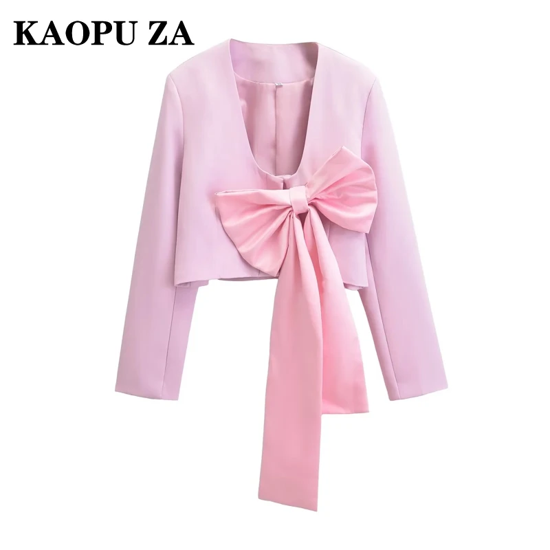 KAOPU ZA 2024 Fall New High-End Bow Detail Short Blazer Satin Texture Women's Top