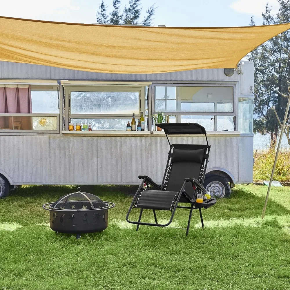 Outdoor Zero Gravity Chair Foldable Recliner Adjustable Patio Lounge w/Canopy Shade, Side Cup Holder Tray,