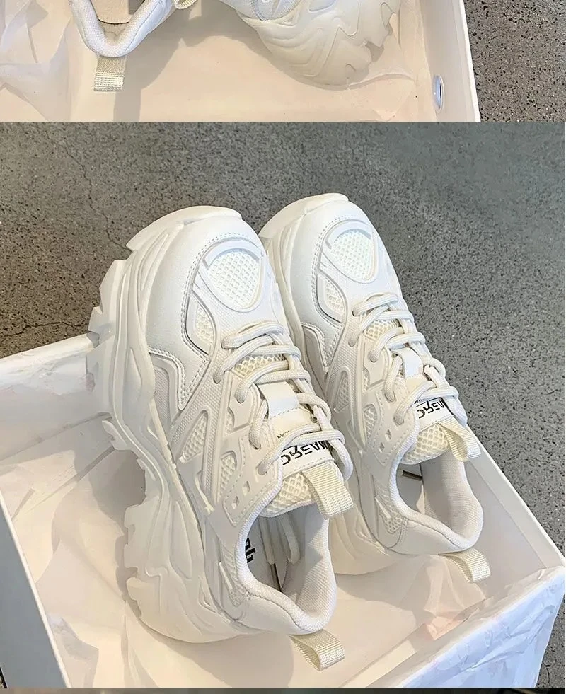 

Women 2025 New Summer Black Casual Chunky Sneakers Mesh Leather Platform New Fashion Platform Sport Shoes