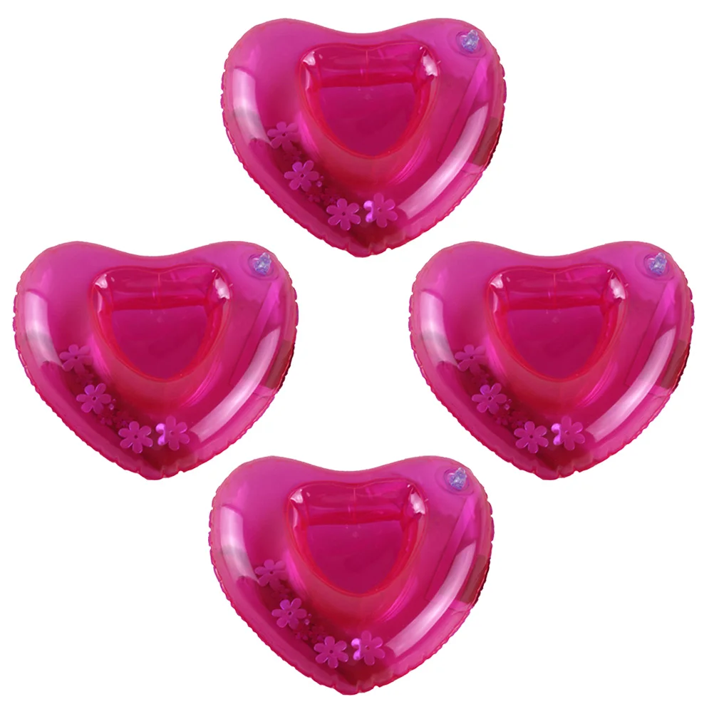 4pcs Rosy Inflatable Heart Shape Coasters Drink Cup Holder Beach Floating Drink Holder Summer Party Favors