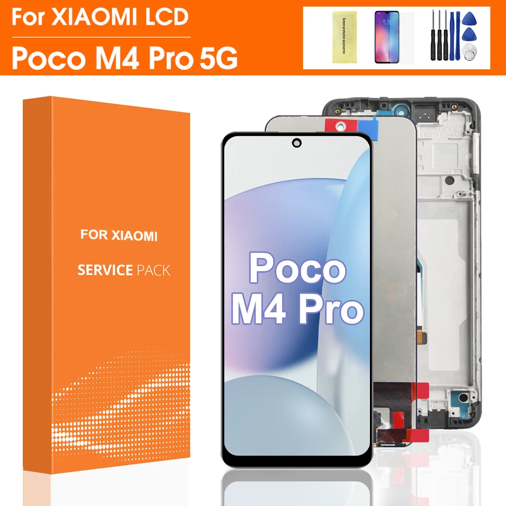 6.6'' LCD Display Touch Screen Digitizer Assembly for Xiaomi POCO M4 Pro 5G Frame Included Compatible with 21091116AG Models