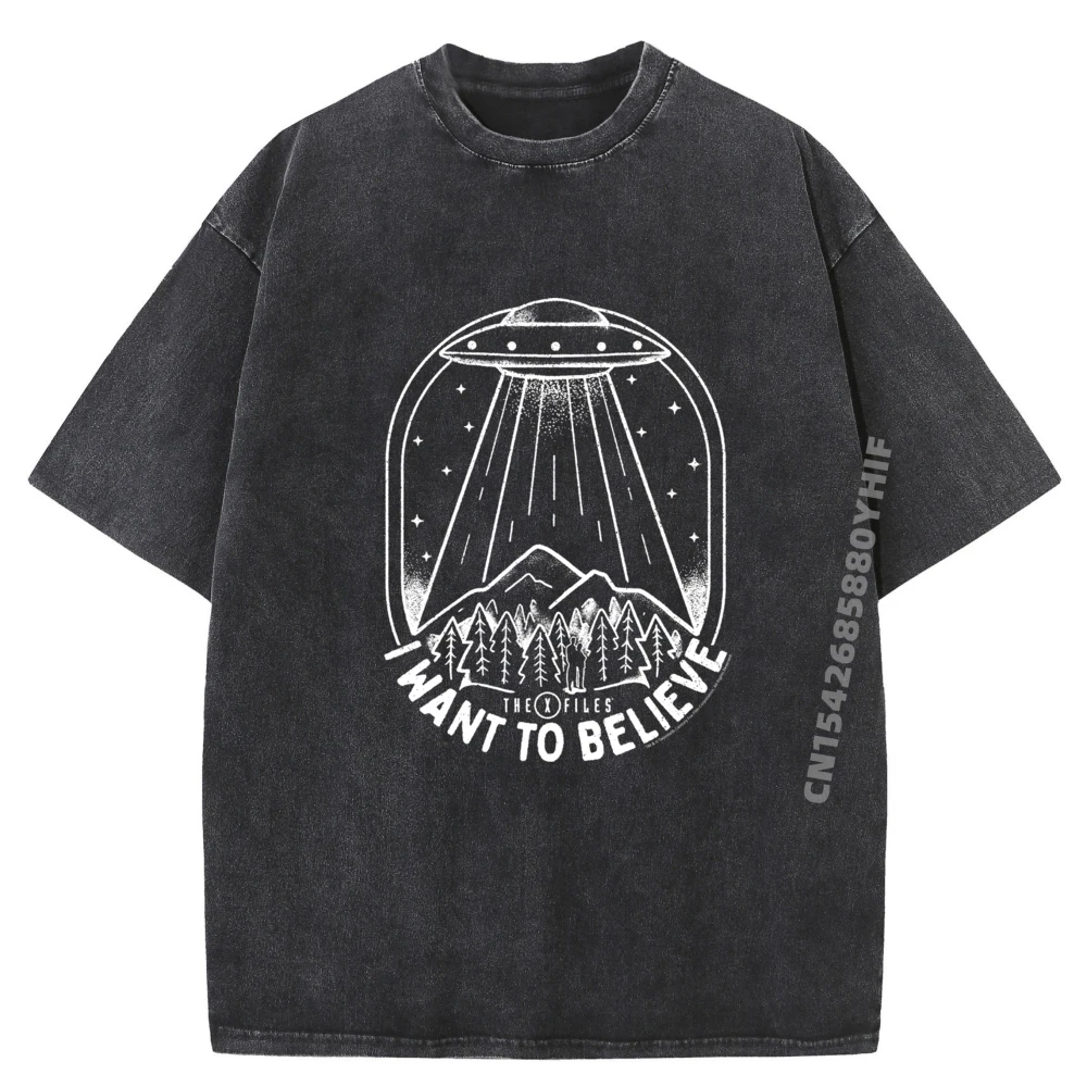 

Casual Printed Tees Funny Graphic Comfortable Washed Tee-Shirt Female T-shirts Women Ufo I Want To Believe Clothes