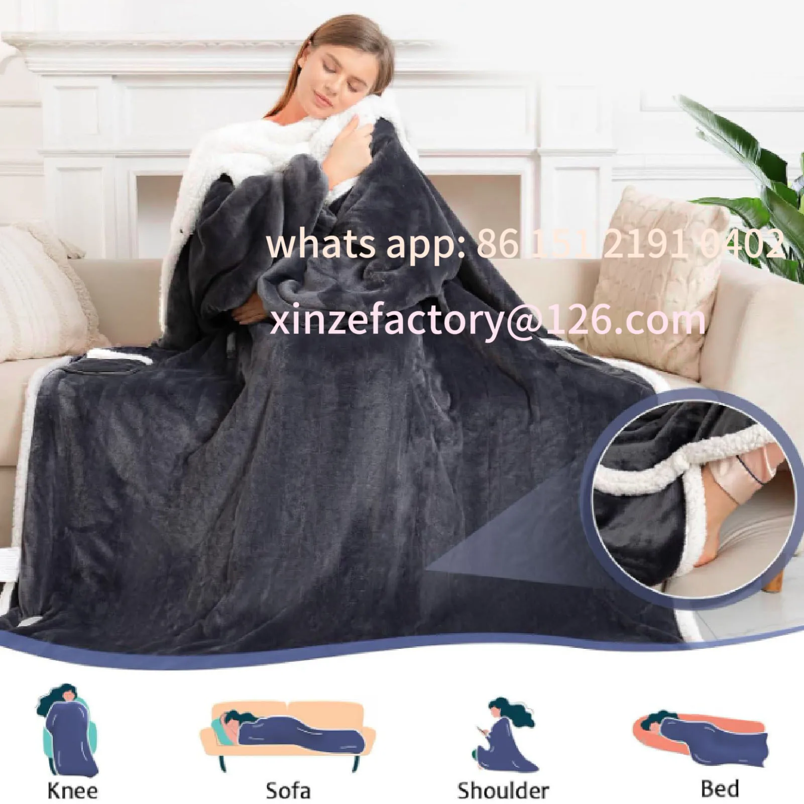 

Customizable Electric Wearable Blanket with Sleeves Hood and Foot Pocket Flannel 10 Heating Levels with 3 Time S