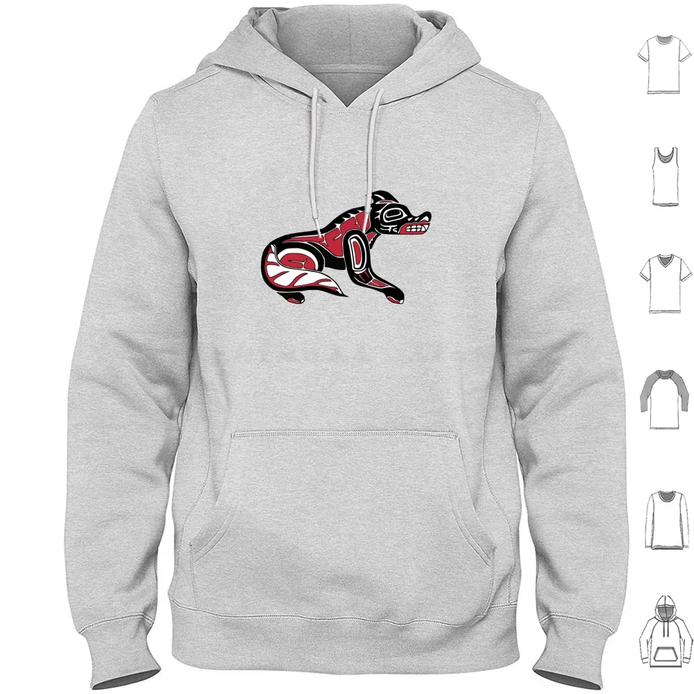 Canadian Wolf Totem Indian Art Hoodie Cotton Long Sleeve Totem Northwest Pacific Tlingit Indian Native Art Native