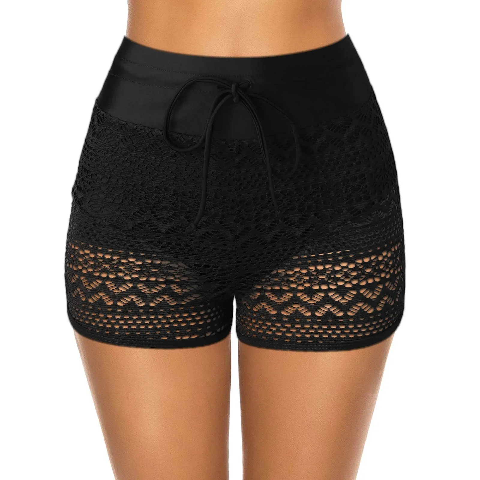 Women Bikini Bottom Lace Hollow Out Swimwear Shorts Ladies Slim High Waist Swimming Trunks