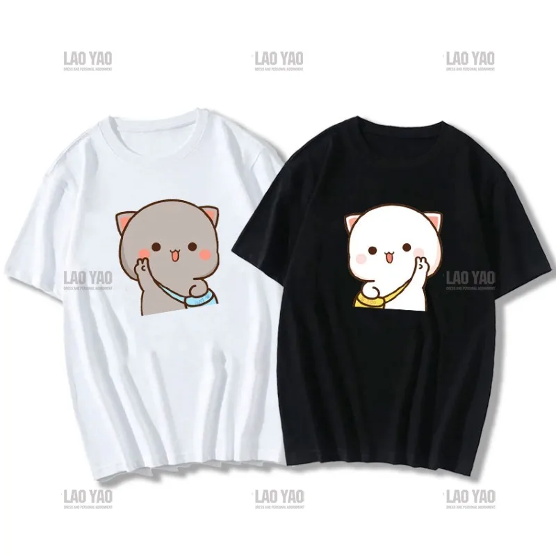 Peaches ash ash Short-sleev T-shirt Peach and ash ash Cosplay Cow Doing Sports Funny Cartoon Tees Harajuku Couple Tshirt Camisa