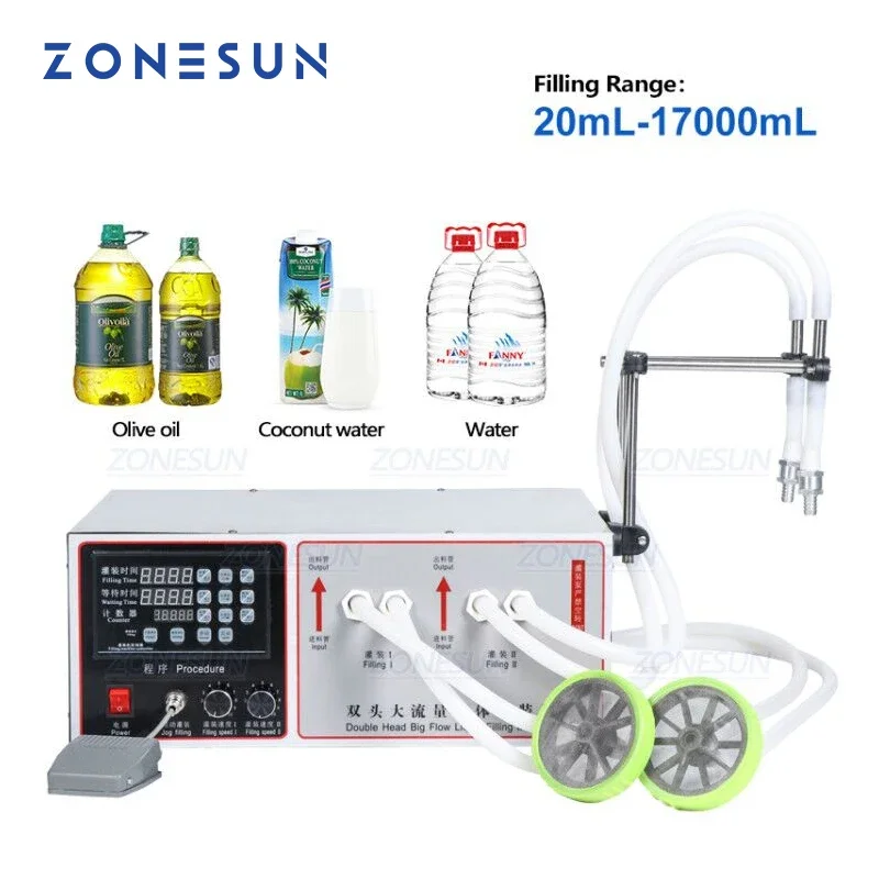 ZONESUN Semi Automatic Double Nozzle Filling Machine Laundry Cooking Oil Water Juice Milk Liquid Bottle Filling Machine