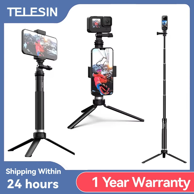 TELESIN Aluminum Alloy Selfie Stick Extendable Handheld Telescope Pole Monopod Tripod Mount for GoPro XiaoYi DJI Osmo Action 2