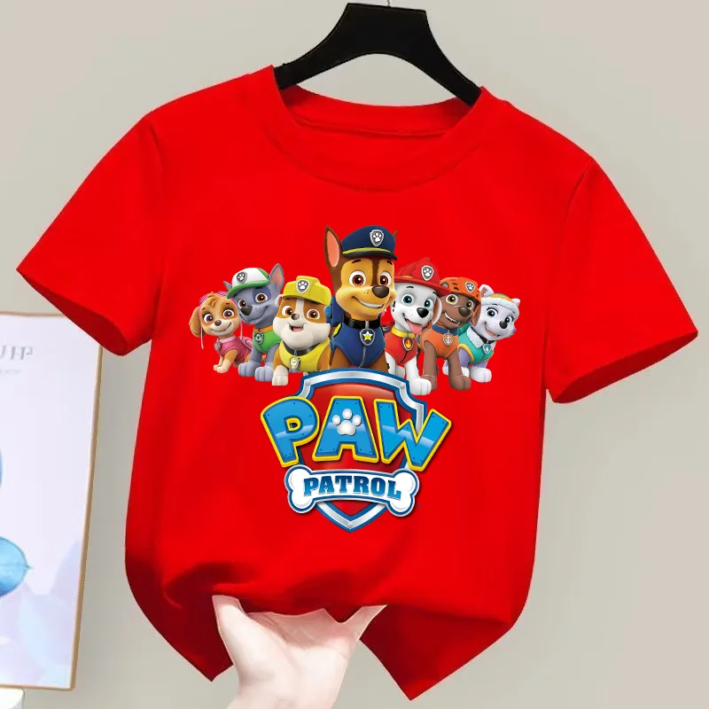 2024 Paw Patrol 아기 코튼 티셔츠, 체이스 스카이 마샬 걸스 소년 티셔츠, 만화 애니메이션 유아 티 탑, 여름 아동복