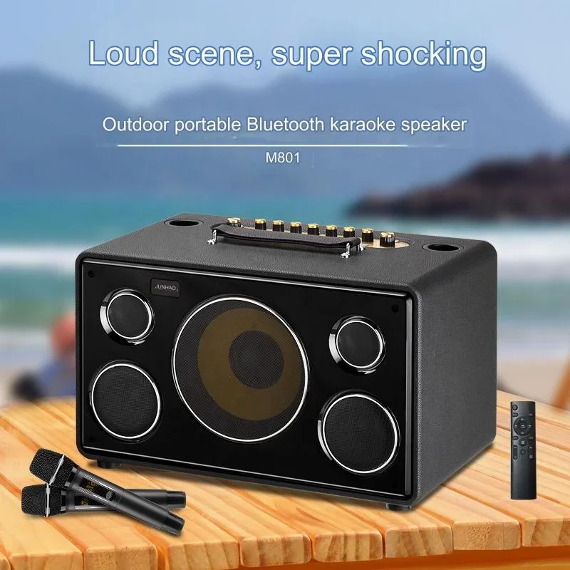 YYHC-Professional Big Power 8 inch Stereo Bass Karaoke Speaker With Mic Vintage Wooden Party Speaker Home Theatre Audio Sound Sy