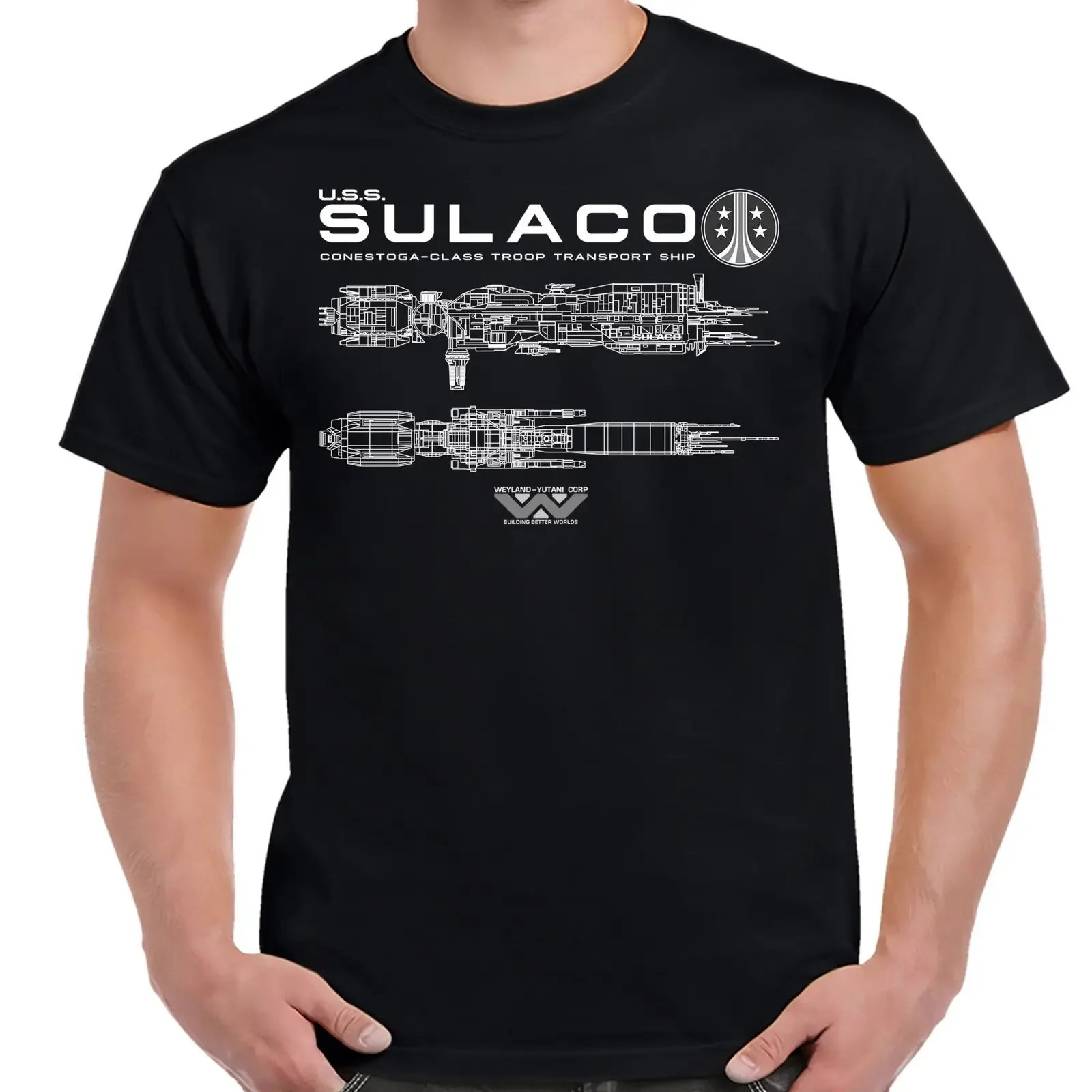 Aliens USS Sulaco Troop Transport Ship Schematic T-Shirt 100% Cotton O-Neck Summer Short Sleeve Casual Mens T-shirt Size S-3XL
