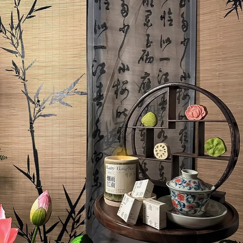 

New Chinese screen bamboo tea room partition bamboo weaving living room ** wind bamboo shadow folding solid wood