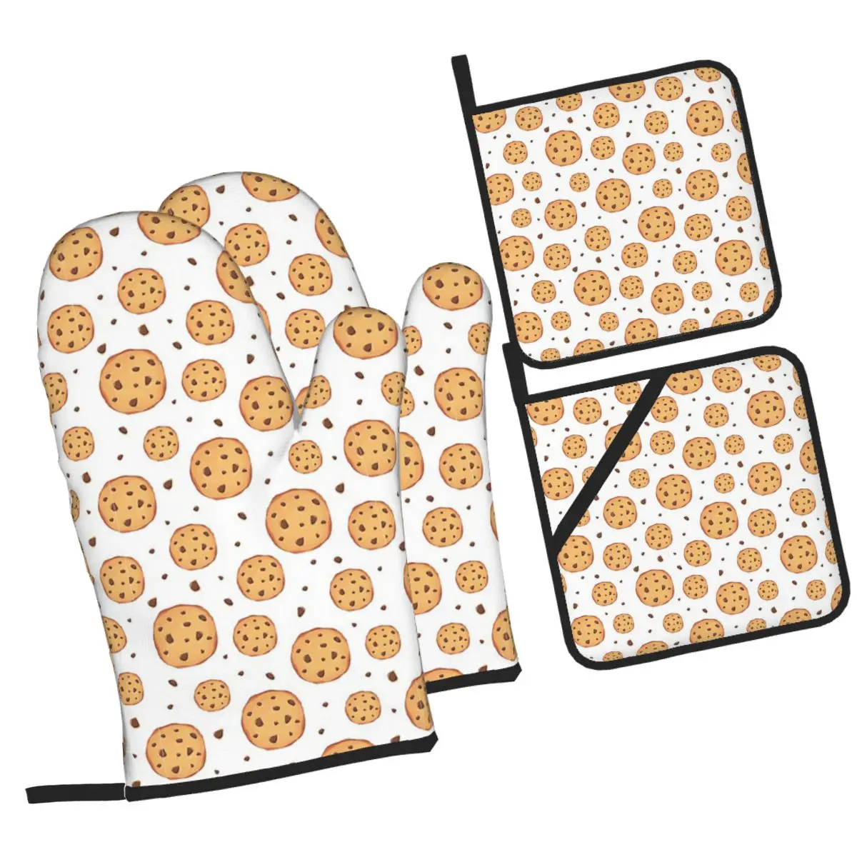 Chocolate Chip Cookies Oven Mitts and Pot Holder Sets of 4 for Baking Kitchen Cooking Grilling Resistant Non-Slip Gloves