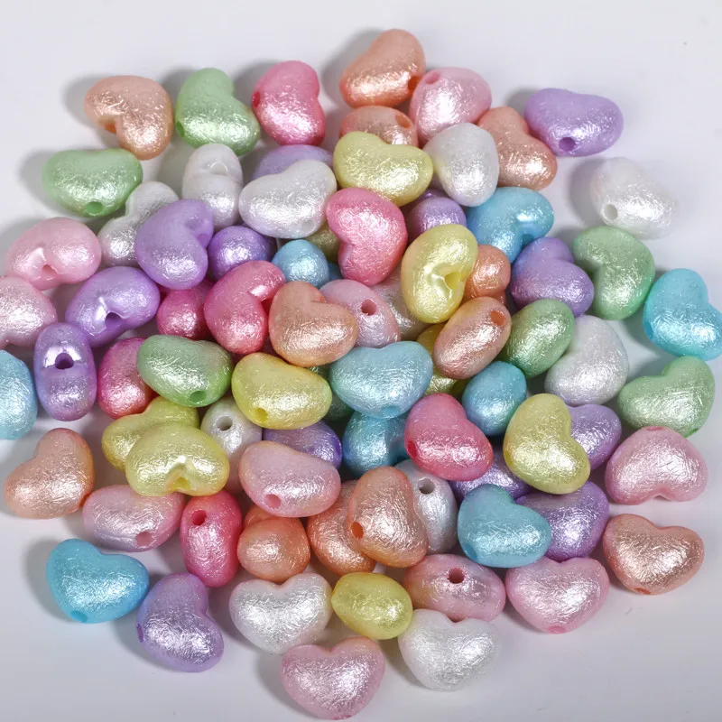 50pcs 10x14mm Acrylic Pastel Colored Wrinkle Heart Beads Loose Spacer Beads For Jewelry Making Diy Bracelet Necklace Keychain