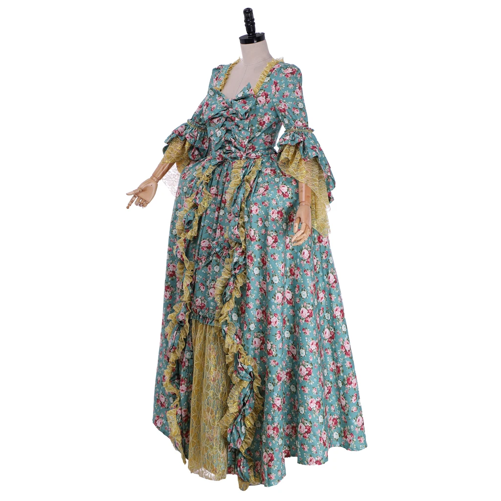 TV Outlander Jenny Fraser Murray Dress Claire Highland Scotland Costume Girls Blue Floral Print Dress Rococo Dress